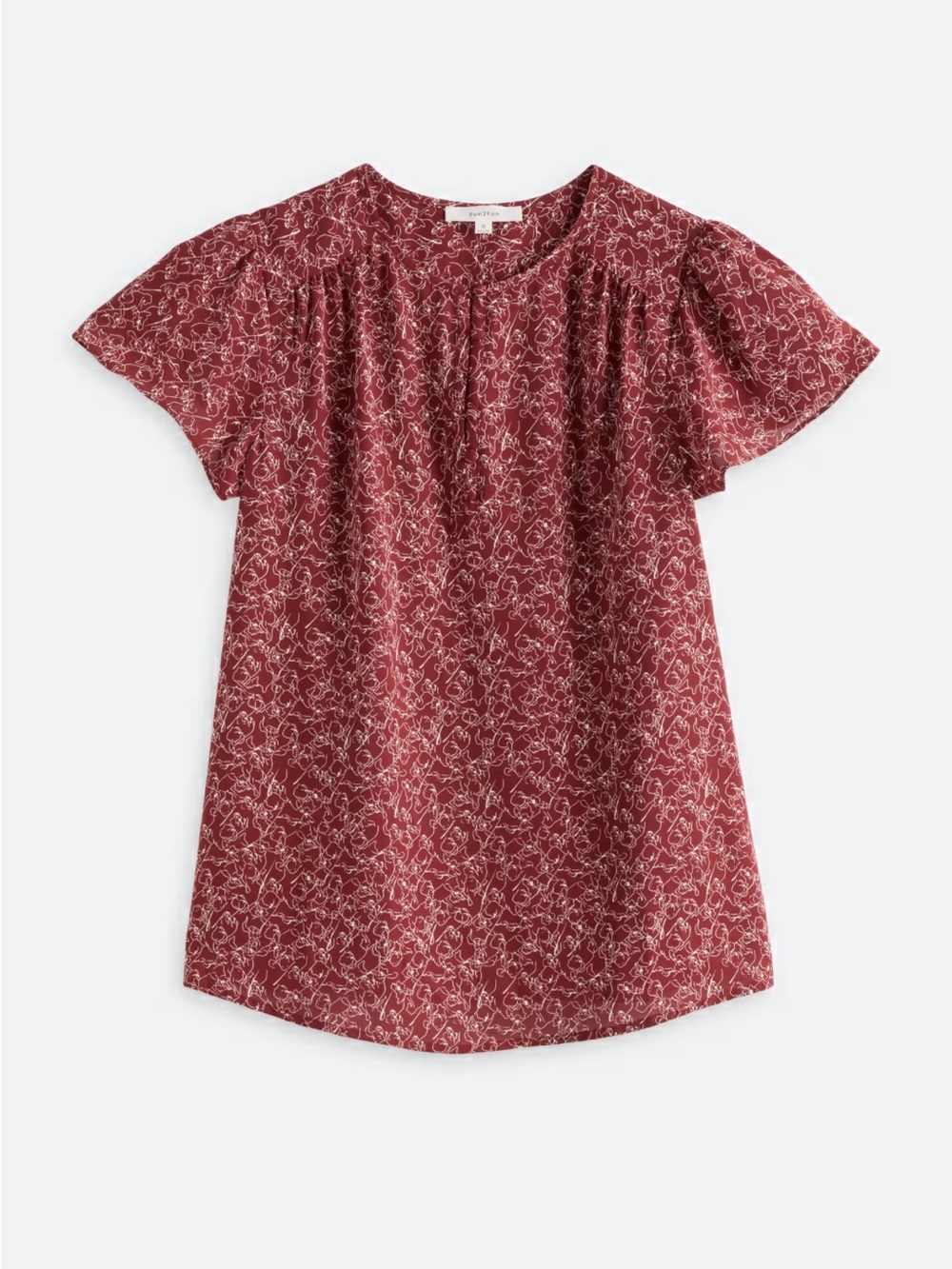 Fun2Fun Burgundy Floral Short Sleeve Blouse Size Medium